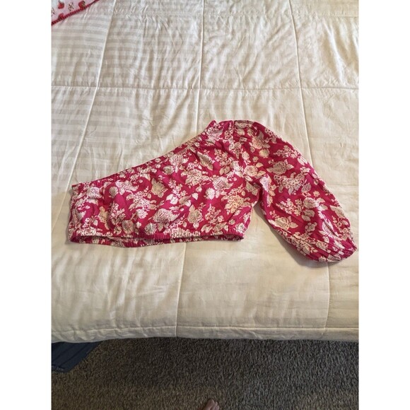 The Drop Women's Anupa Cotton One Shoulder Cropped Top, Hot Pink Floral XL NWT - Picture 7 of 12